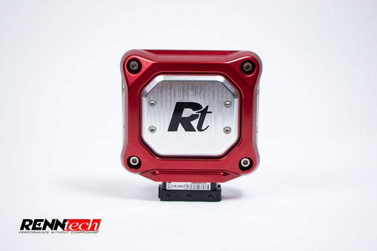 A front view of RENNtech Power Module ECU Mercedes-Benz A35 AMG | 344 HP/350 LB-FT | M260 | 2.0 L Turbo 2019-2021 with grey background