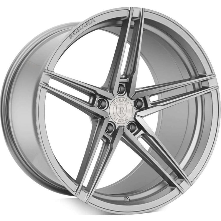 A front view of Rohana Wheels RFX15 Brushed Titanium (Cross Forged) 20x11 5x112 35mm with white background