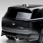 Black L460 with carbon roof spoiler and diffuser, rear 3/4 view