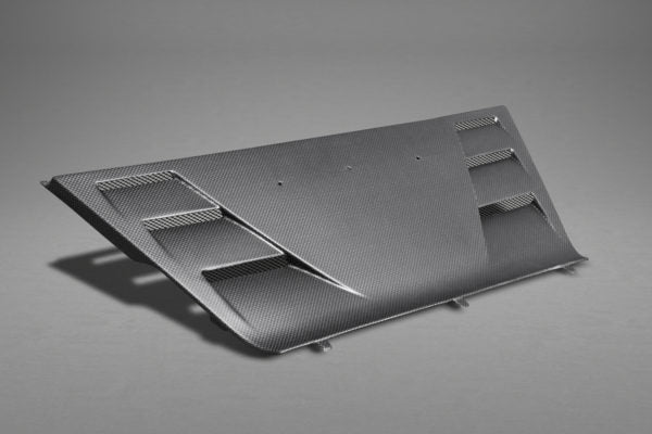 wide view of Capristo Carbon Rear Air Guide (Matte) for Ferrari 488 2018-2020 with grey background
