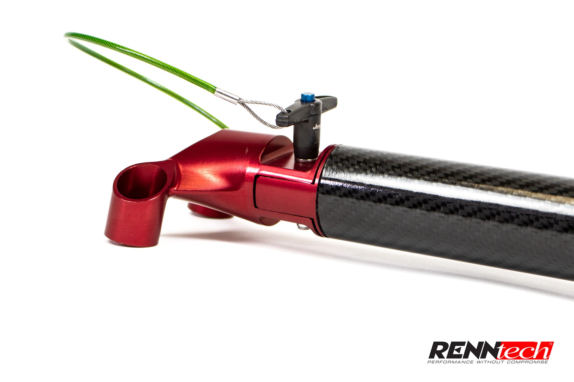 W204 strut bar red mount and carbon tube close up - Carbon Fiber Rear Strut Bar for the 2008-2014 C-Class