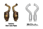 Soul 718 GT4 RS / Spyder RS over axle pipes: factory over-axle pipes beside the SOUL resonated pipes