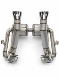Underside of the Revuelto valved exhaust showing inlet pipes and valve actuator mounts
