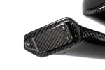 Carbon fiber side mirror with rectangular mirror glass and adjustable mounting arm on white background - APR Performance side mirror for Ford S650 Mustang Dark Horse