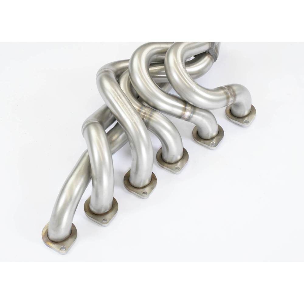 close top view of Supersprint Manifold + connecting pipes 100% Stainless steel (Left Hand Drive) for BMW E23 728i / 728iS / 732i / 735i 1977-1986 with white background
