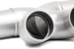 Soul 987.1 Boxster / Cayman bolt-on x-pipe with tips: close-up of the X-pipe tip outlets