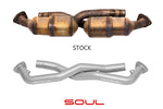 Soul 997.1 Carrera sport cats / cat bypass pipes: stock cats above the SOUL cat bypass pipes