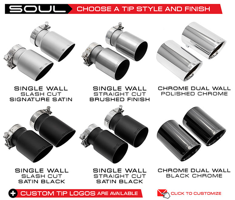 987.2/981 Boxster/Cayman bolt-on x-pipe with tips: chart of the available tip styles and finishes