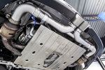 Soul 991 GT3 / GT3 RS side muffler bypass pipes: bracket installed under the rear of a GT3