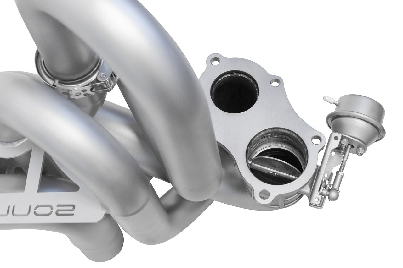 Soul 718 GT4 / Spyder / GTS valved exhaust system: close-up of the valve on the muffler inlet