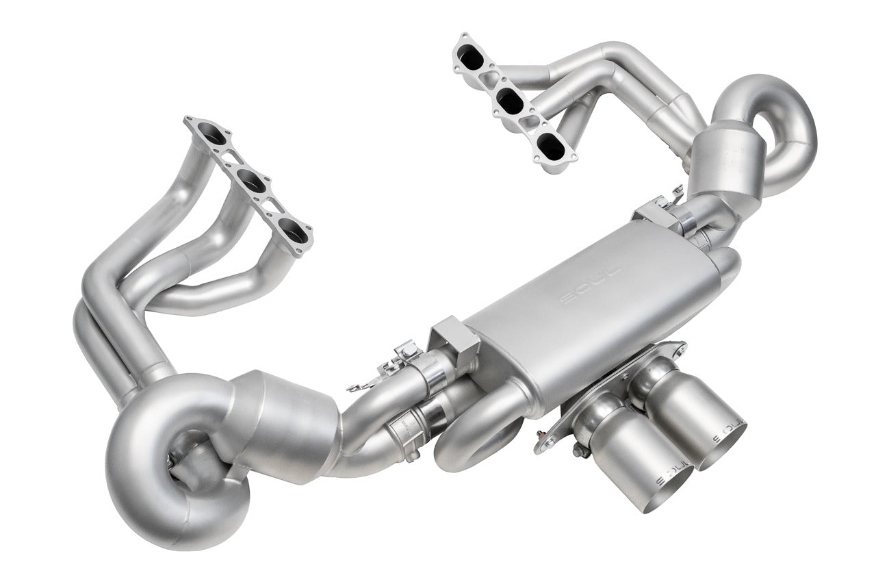 Soul 992 GT3 / GT3 RS valved exhaust packages: valved package, angled view
