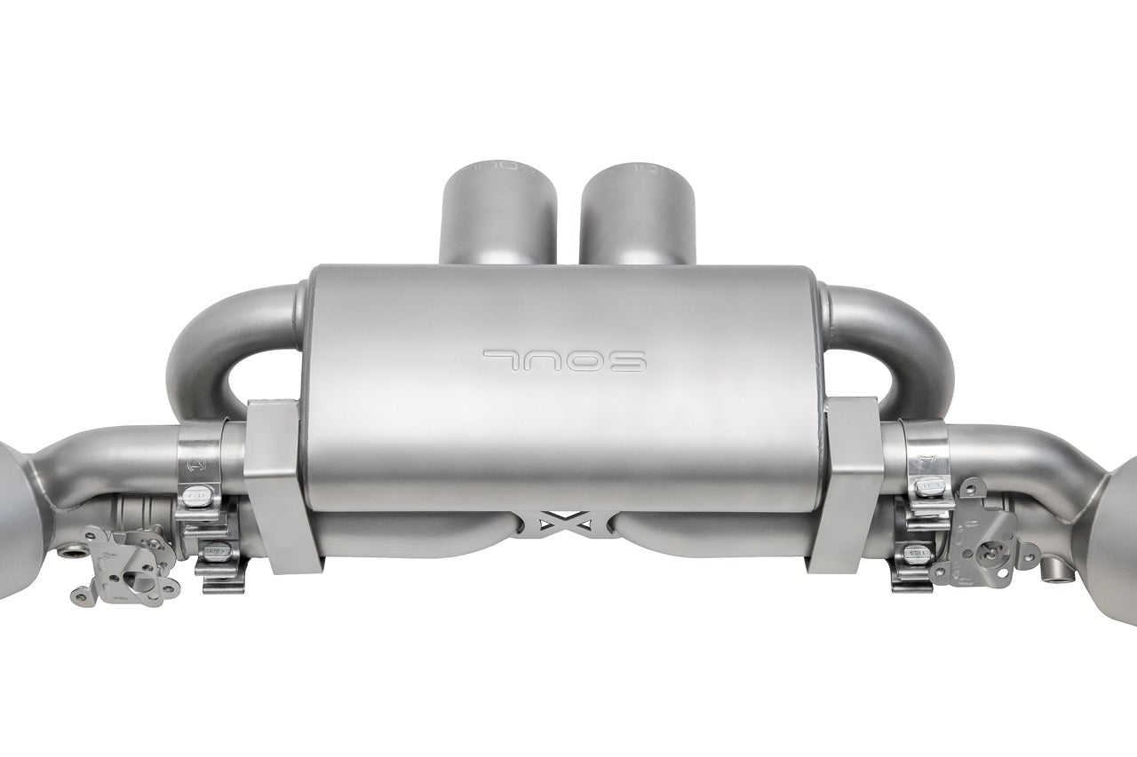 Soul 992 GT3 / GT3 RS valved exhaust packages: valved muffler, rear view