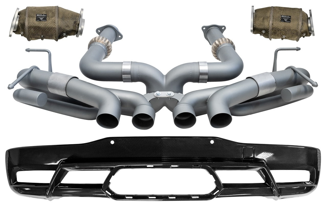 Soul C8 Corvette z06 exhaust conversion package: conversion package, top view with fascia