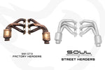 Soul 991 GT3 / GT3 RS street headers: factory headers beside the SOUL street headers