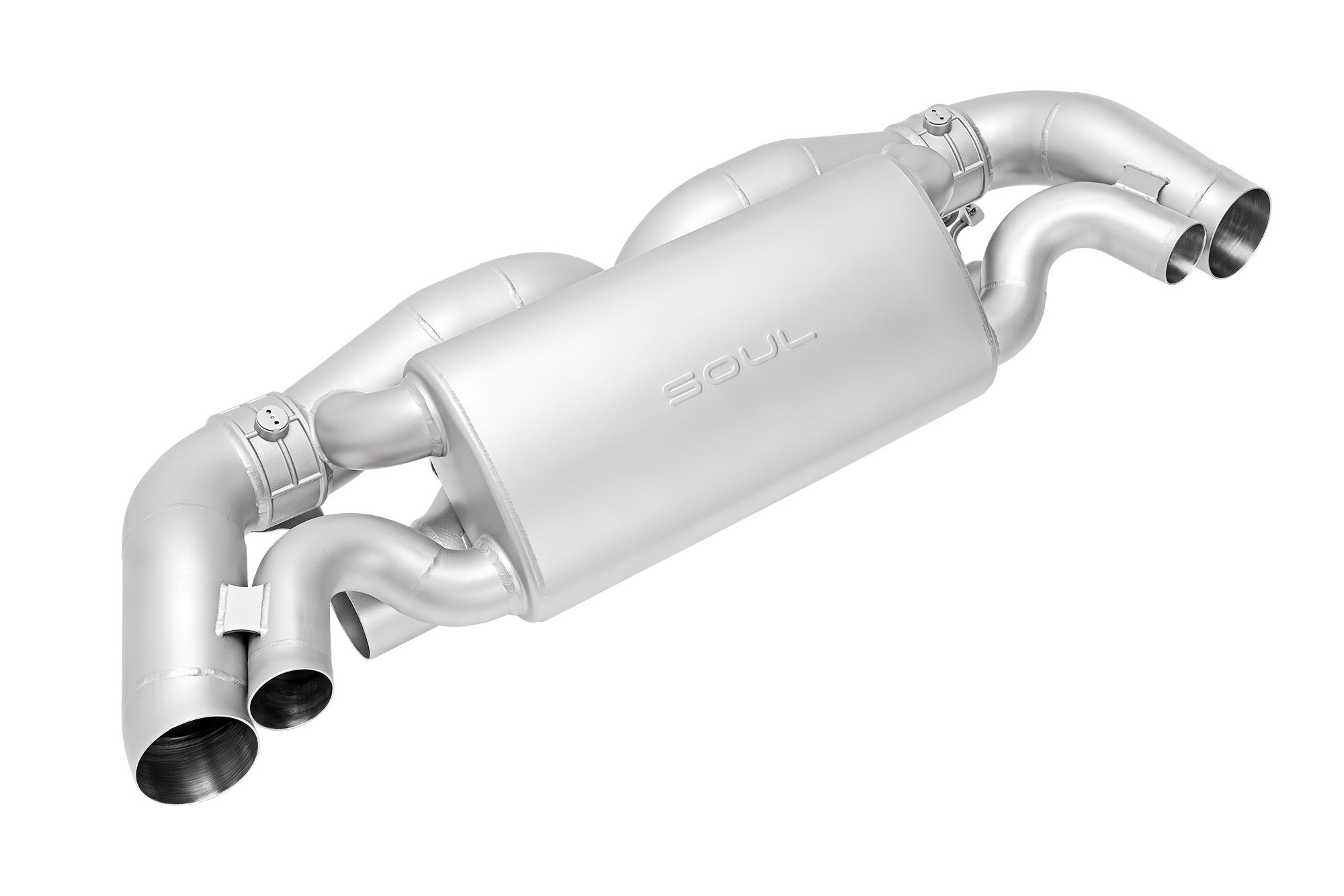Soul 992.2 Carrera street package: street package muffler, angled view