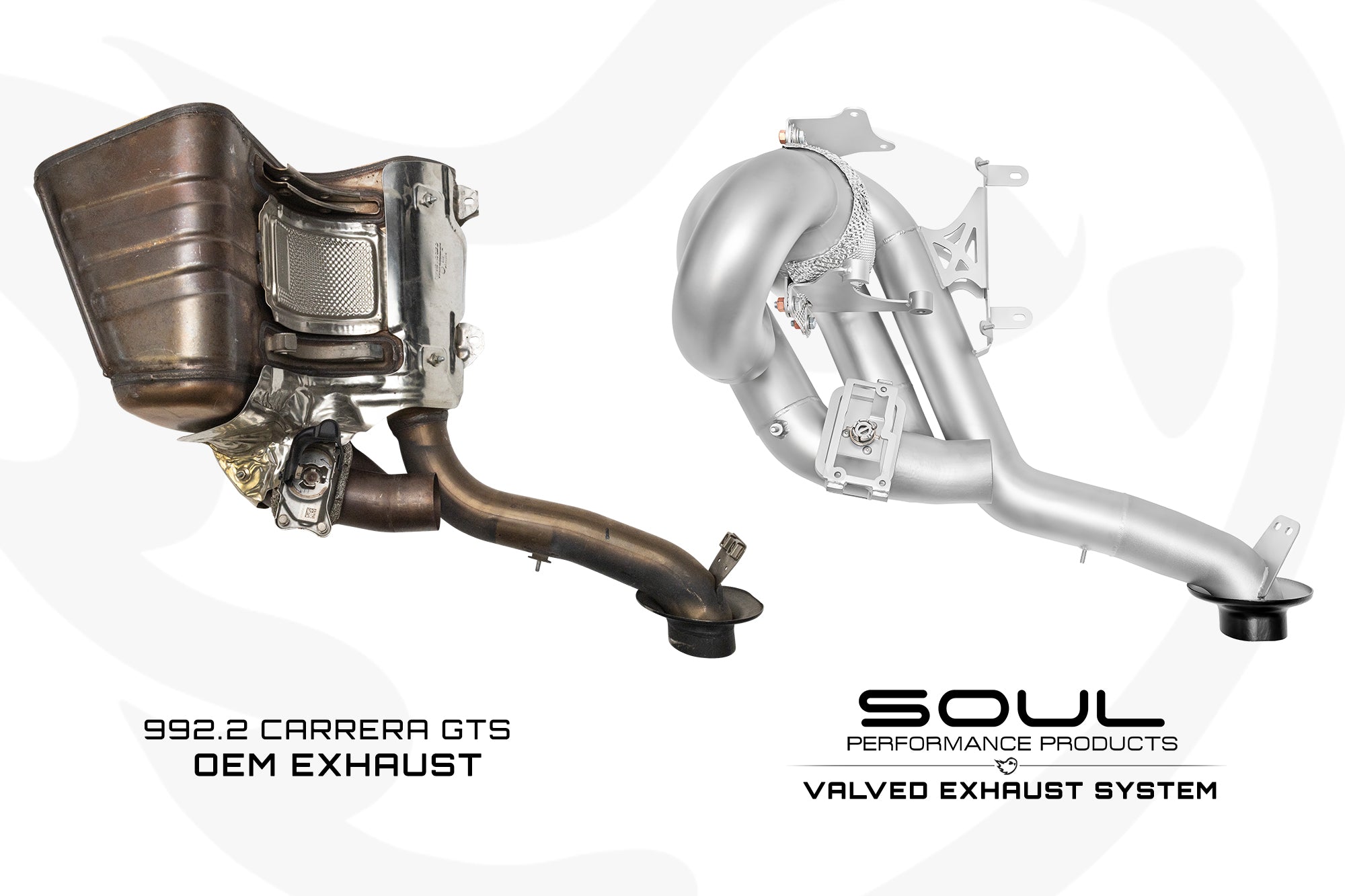 Soul 992.2 Carrera GTS valved exhaust package: OEM exhaust beside the SOUL valved exhaust