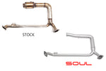 718 Boxster / Cayman catted / catless downpipes: SOUL competition downpipe beside the stock part