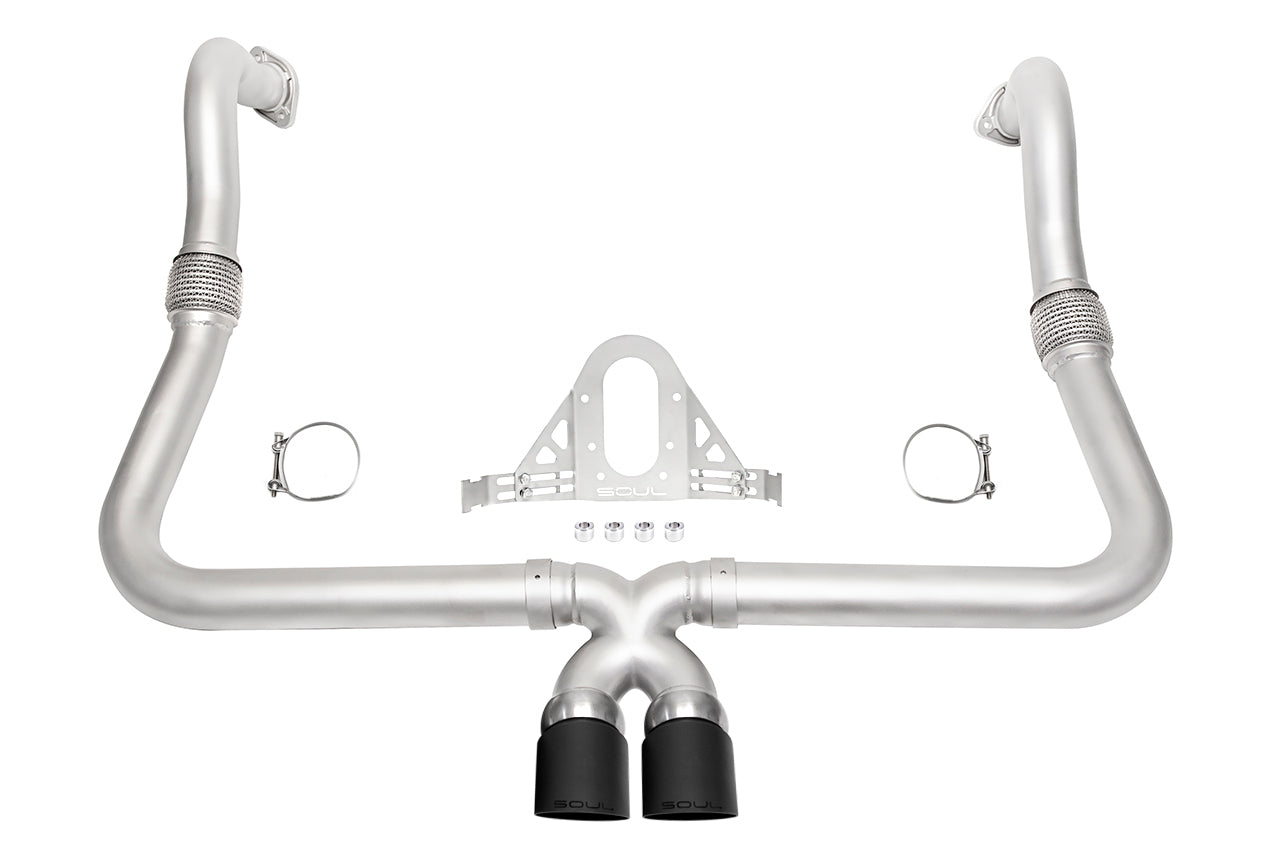 Soul 718 Boxster / Cayman performance exhaust system: performance exhaust, rear view with black tips