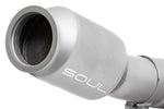 Soul 718 Boxster / Cayman catted / catless downpipes: close-up of the resonator can