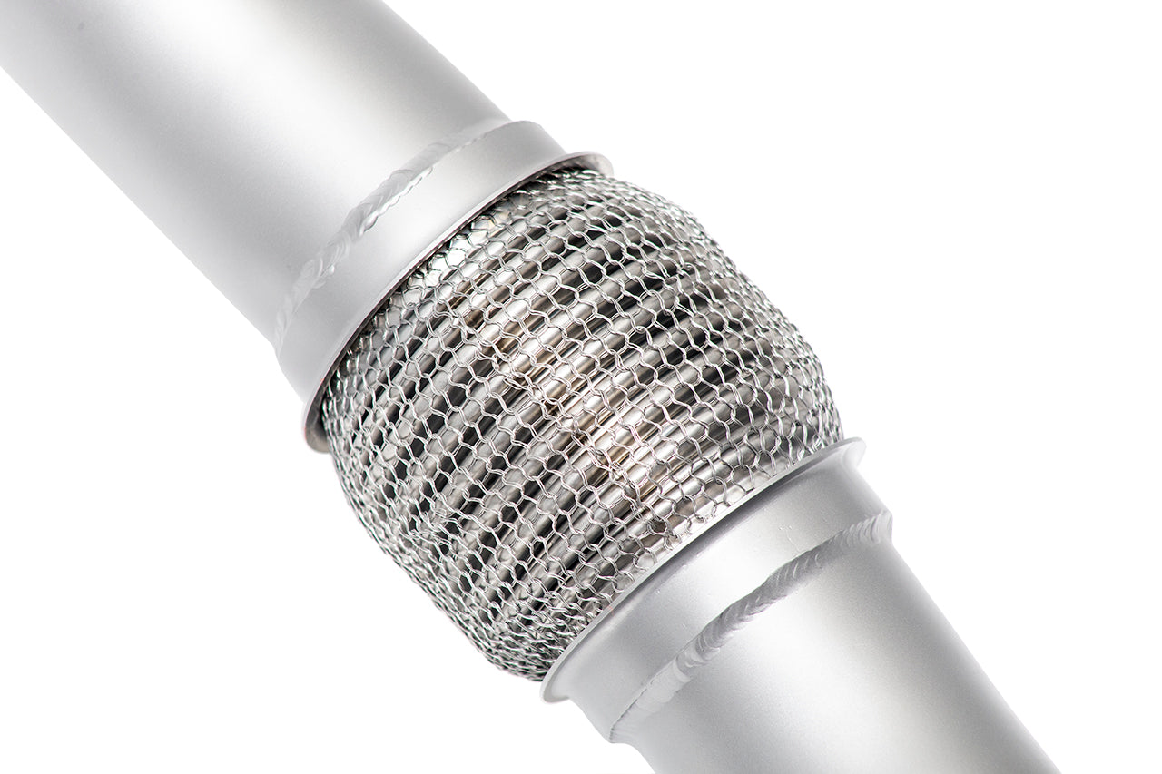 Soul 718 Boxster / Cayman performance exhaust system: close-up of the braided flex section