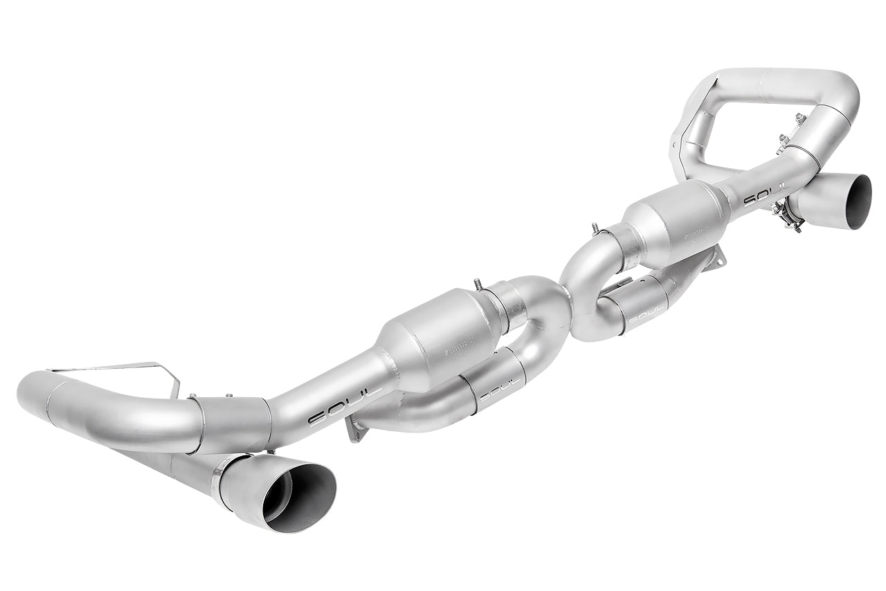 Soul 993 Carrera sport cat muffler bypass exhaust: sport cat muffler bypass, angled view