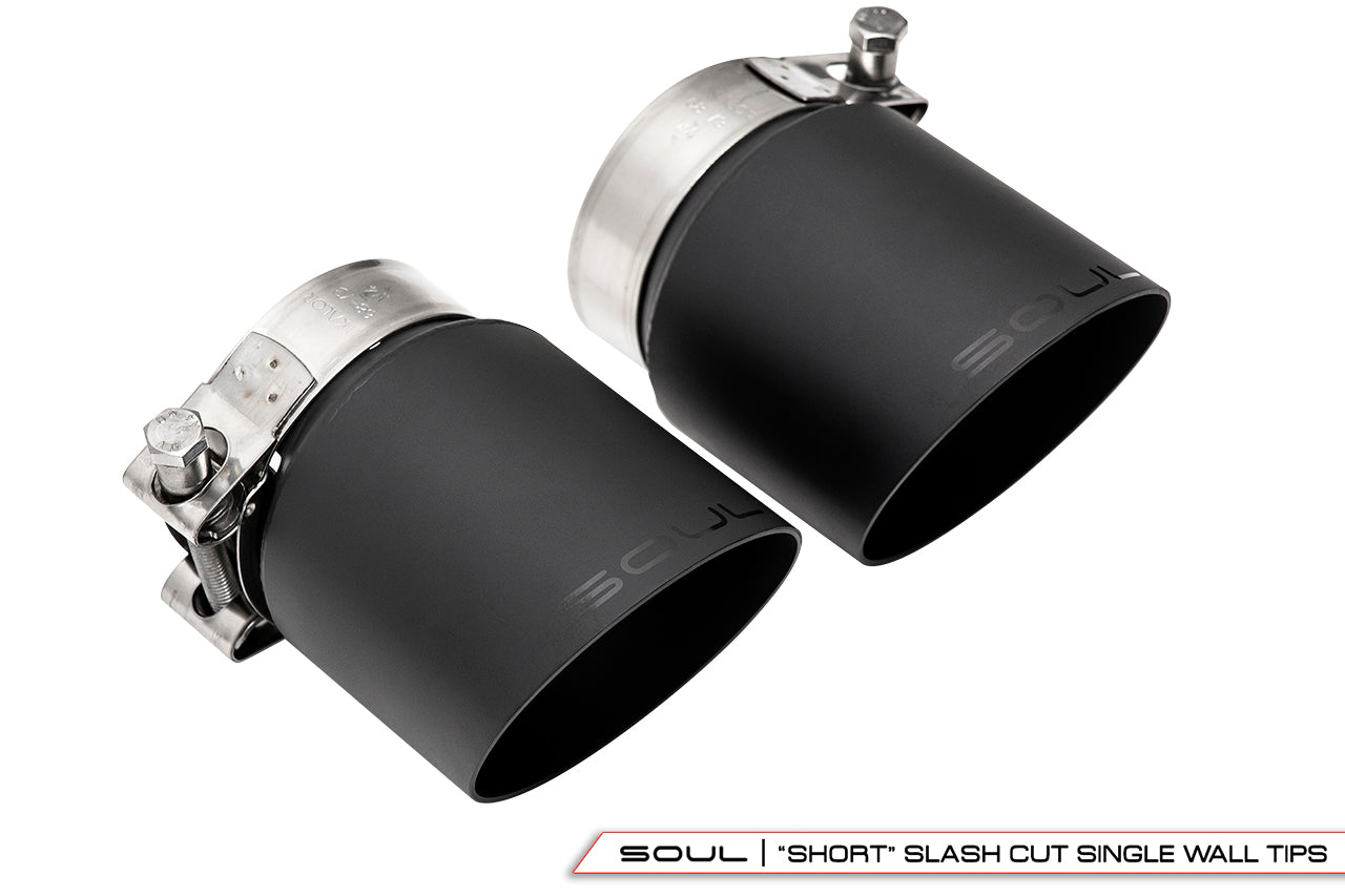 Soul 718 Boxster / Cayman competition package: pair of black slash-cut single-wall tips