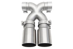 987.2/981 Boxster/Cayman bolt-on x-pipe with tips: X-pipe with brushed straight-cut tips, rear view