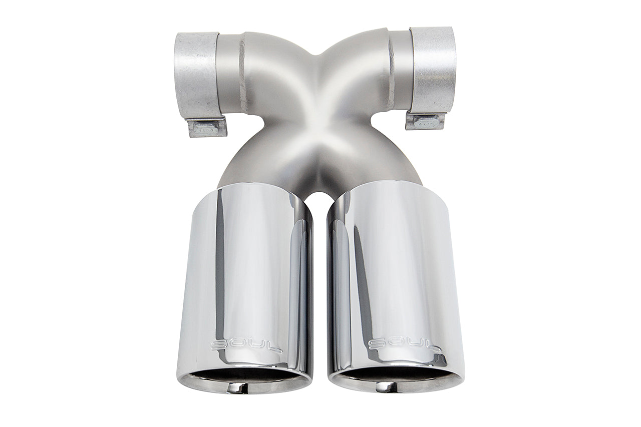 Soul 718 Boxster / Cayman bolt-on x-pipe with tips: X-pipe with polished tips, rear view