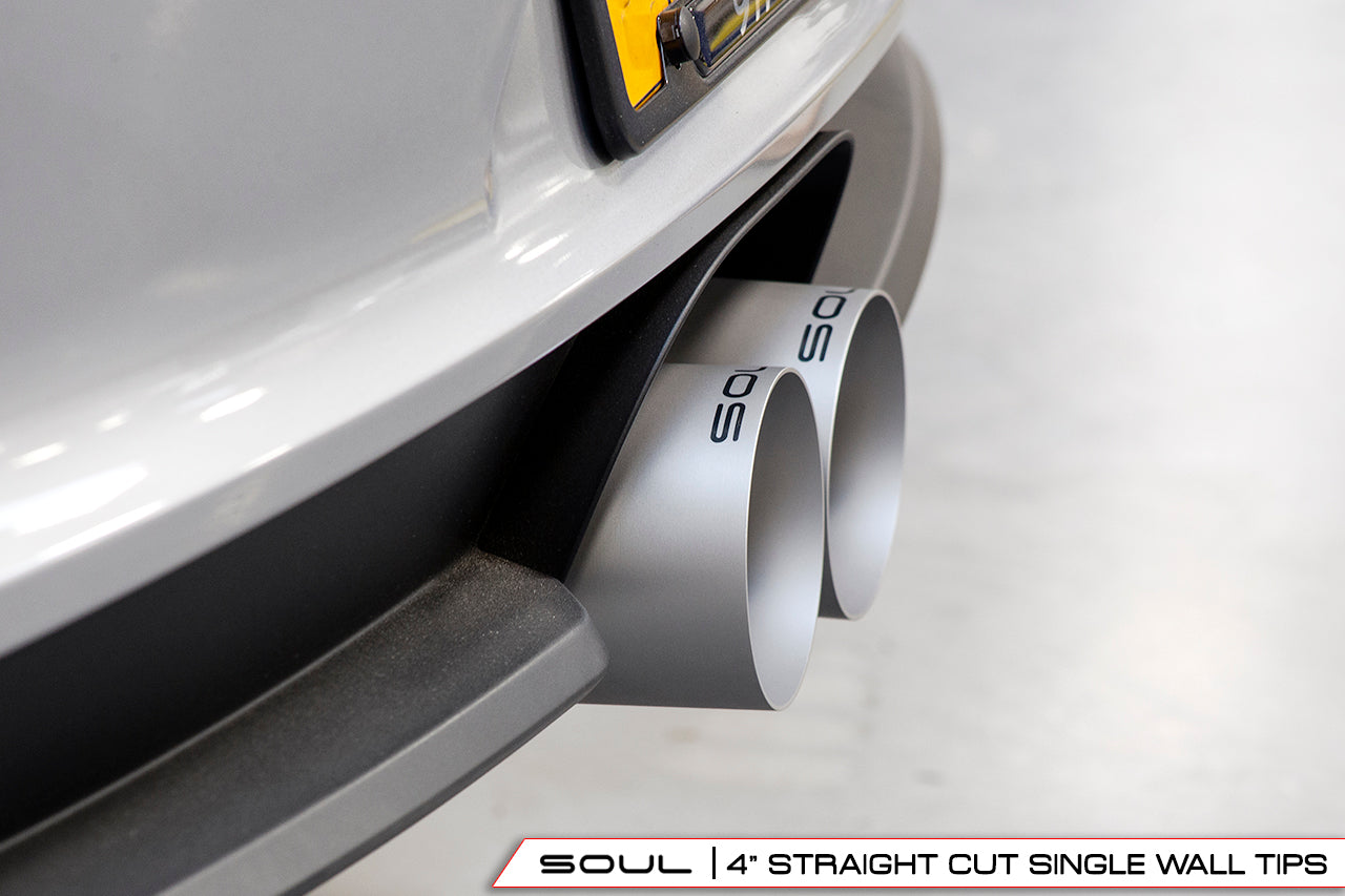991 GT3 / GT3 RS modular competition exhaust package: installed straight-cut tips under the bumper