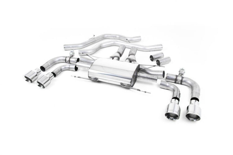 A front view of Milltek Valved Front Pipe Back System Alfa Romeo Giulia 2017+ with white background