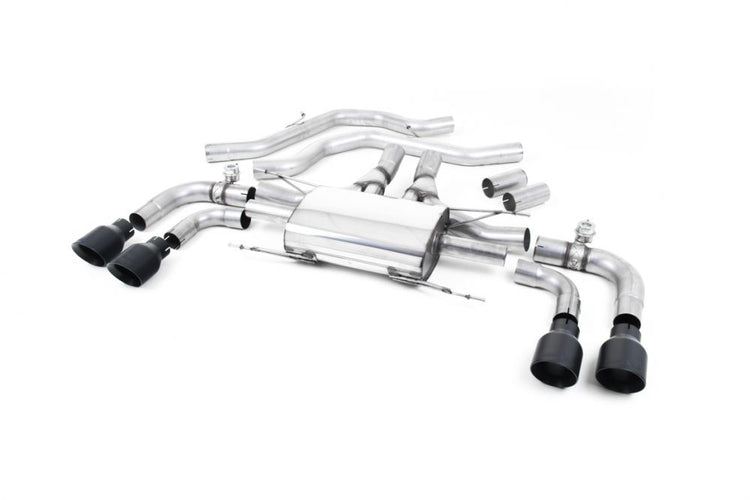 A front view of Milltek Valved Front Pipe Back System Alfa Romeo Giulia 2017+ with white background