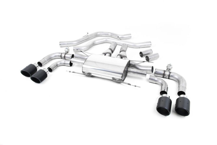 A front view of Milltek Valved Front Pipe Back System Alfa Romeo Giulia 2017+ with white background