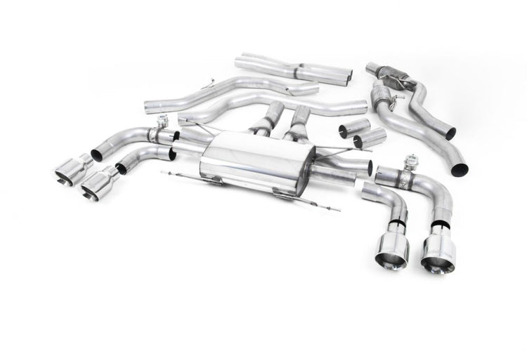 A front view of Milltek Cat-Back Exhaust System Alfa Romeo Giulia 2017+ with white background