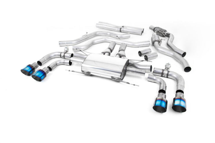 A front view of Milltek Cat-Back Exhaust System Alfa Romeo Giulia 2017+ with white background