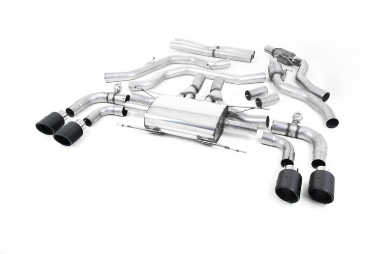 A front view of Milltek Cat-Back Exhaust System Alfa Romeo Giulia 2017+ with white background