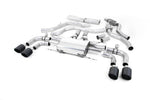 Milltek Sport exhaust system parts for 2017+ Alfa Romeo Giulia Quadrifoglio 2.9 V6 Bi-Turbo (part SSXAR010): pipework, silencers and black tailpipe tips