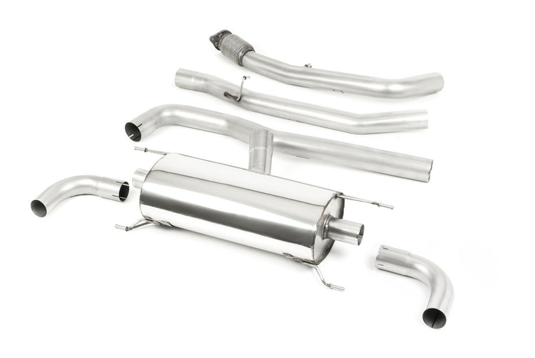 A front view of Milltek Cat-Back Exhaust System (Non Res / Non-Valved) Alfa Romeo Giulia 2017+ with white background