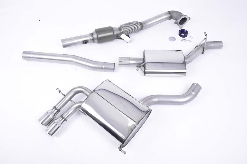 Milltek Sport exhaust system parts for 2004-2012 Audi A3 2.0T FSI quattro 5 door SportBack (part SSXAU044): pipework, silencers and polished silver tailpipe tips