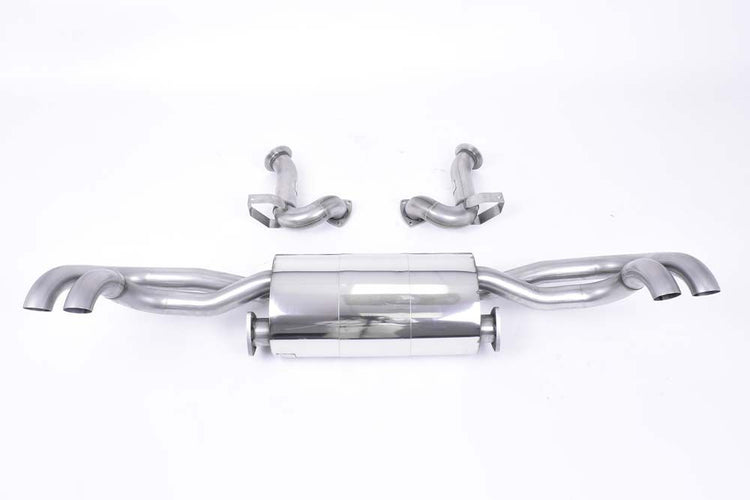 A top view of Milltek Non-Resonated Cat-back Exhaust System w/ OE Tips Audi R8 2006-2015 with white background