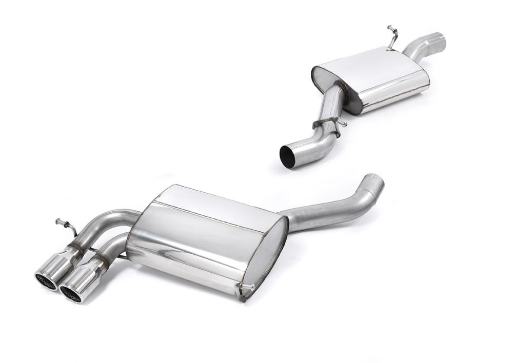 Milltek Sport exhaust system parts for 2007-2012 Audi S3 2.0 T quattro Sportback 8P (part SSXAU198): pipework, silencers and polished silver tailpipe tips