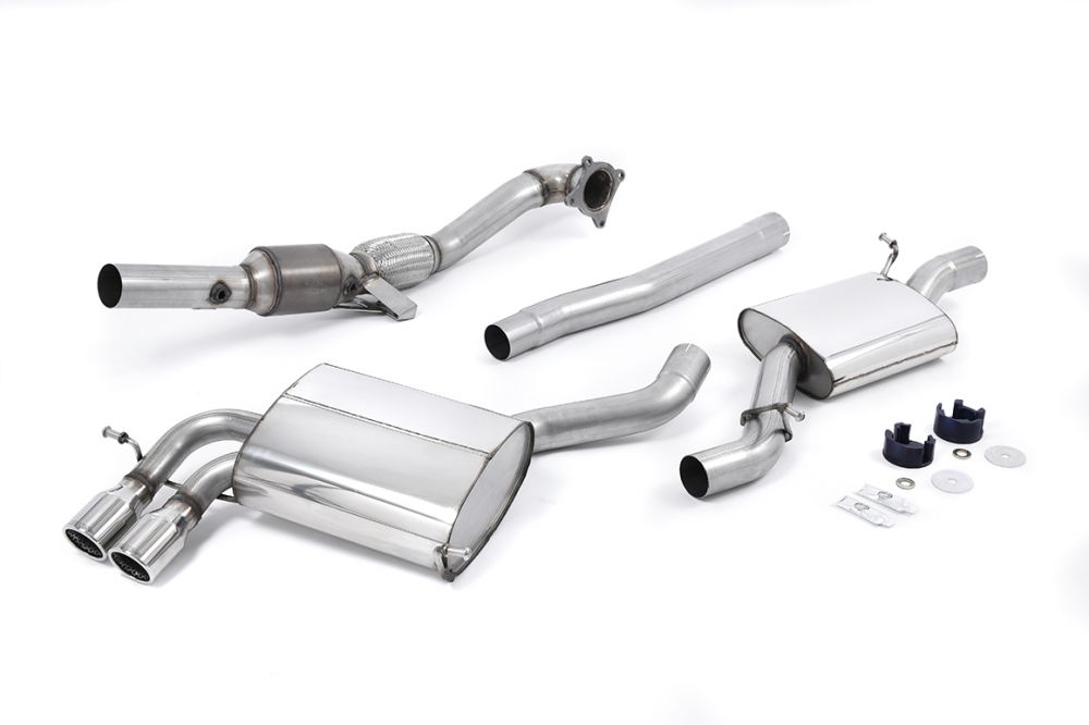 Milltek Sport exhaust system parts for 2007-2012 Audi S3 2.0 T quattro Sportback 8P (part SSXAU199): pipework, silencers and black tailpipe tips