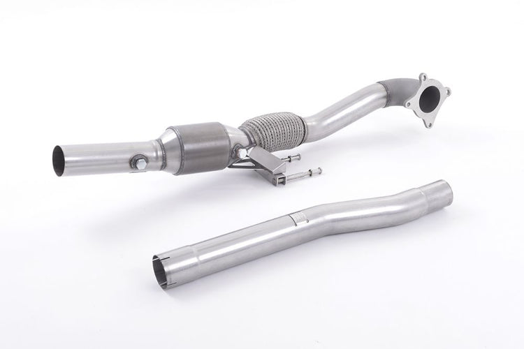 A front view of Milltek 3" Large Bore Downpipe w/ Race Catalyst for Milltek Catback Audi S3 8P 2006-2012 with white background
