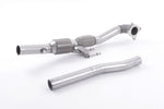 A front view of Milltek 3" Large Bore Downpipe w/ HJS Hi-Flow Sports Catalyst for Milltek Catback Audi S3 8P 2006-2012 with white background