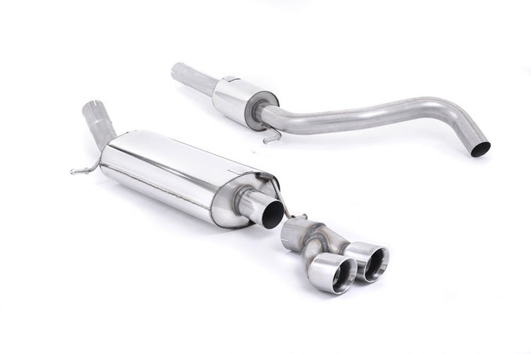 A front view of Milltek Resonated (Quieter) Cat-Back Exhaust System Audi A1 8X 2010-2018 with white background