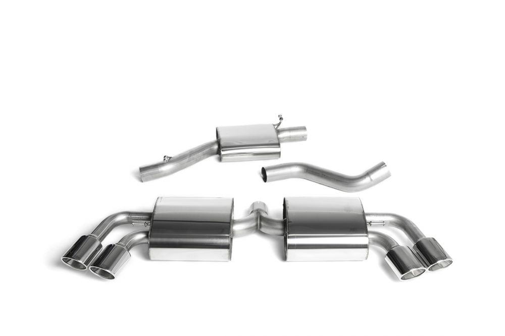Milltek Sport exhaust system parts for 2008-2014 Audi TT Mk2 TTS quattro (part SSXAU293): pipework, silencers and polished silver tailpipe tips