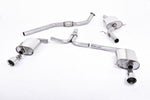 Milltek Sport exhaust system parts for 2008-2011 Audi A4 2.0 TFSI S line B8 Saloon & Avant (part SSXAU302): pipework, silencers and polished silver tailpipe tips