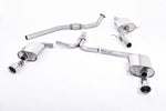 A front view of Milltek Cat-back Exhaust System for Audi A5 B8 2.0 TFSI 2WD and quattro S tronic 2008-2012 with white background