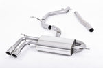 A front view of Milltek Particulate Filter-Back Exhaust System Polished Tips Audi A3 8P 2003-2012 with white background