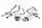 A front view of Milltek Resonated Catback Exhaust System OE Tips Audi RS4 B8 2012-2015 with white background