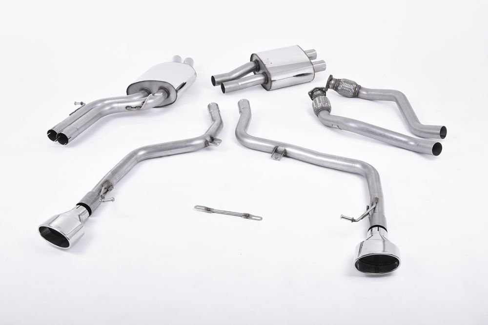 Milltek Sport exhaust system parts for 2009-2011 Audi S5 3.0 TFSI B8 Coupé & Cabriolet (part SSXAU357): pipework, silencers and black tailpipe tips